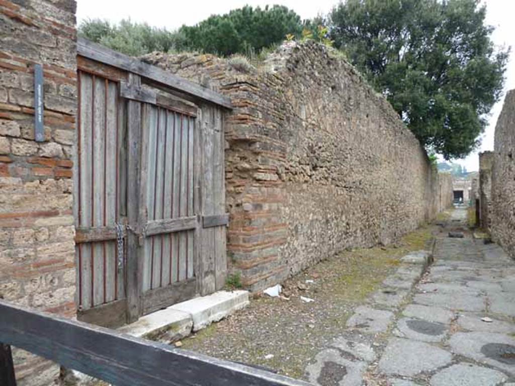 Vicolo dei Dodici Dei, west side, May 2010. Looking north at VIII.3.14, near junction.