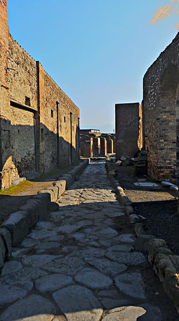 Vicolo dei Soprastanti, Pompeii. 2015/2016
Looking east between VII.5, on left, and VII.8, on right. Photo courtesy of Giuseppe Ciaramella.