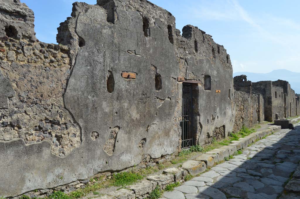 Vicolo dei Vettii, east side, Pompeii. March 2019. Looking south from VI.16.27, in centre.
Foto Taylor Lauritsen, ERC Grant 681269 DÉCOR.