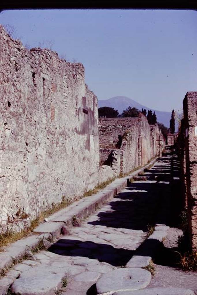 Vicolo dei Vettii between VI.13 and VI.14, Pompeii, 1978. Looking north from VI.14.1/44.  Photo by Stanley A. Jashemski.   
Source: The Wilhelmina and Stanley A. Jashemski archive in the University of Maryland Library, Special Collections (See collection page) and made available under the Creative Commons Attribution-Non Commercial License v.4. See Licence and use details. J78f0226

