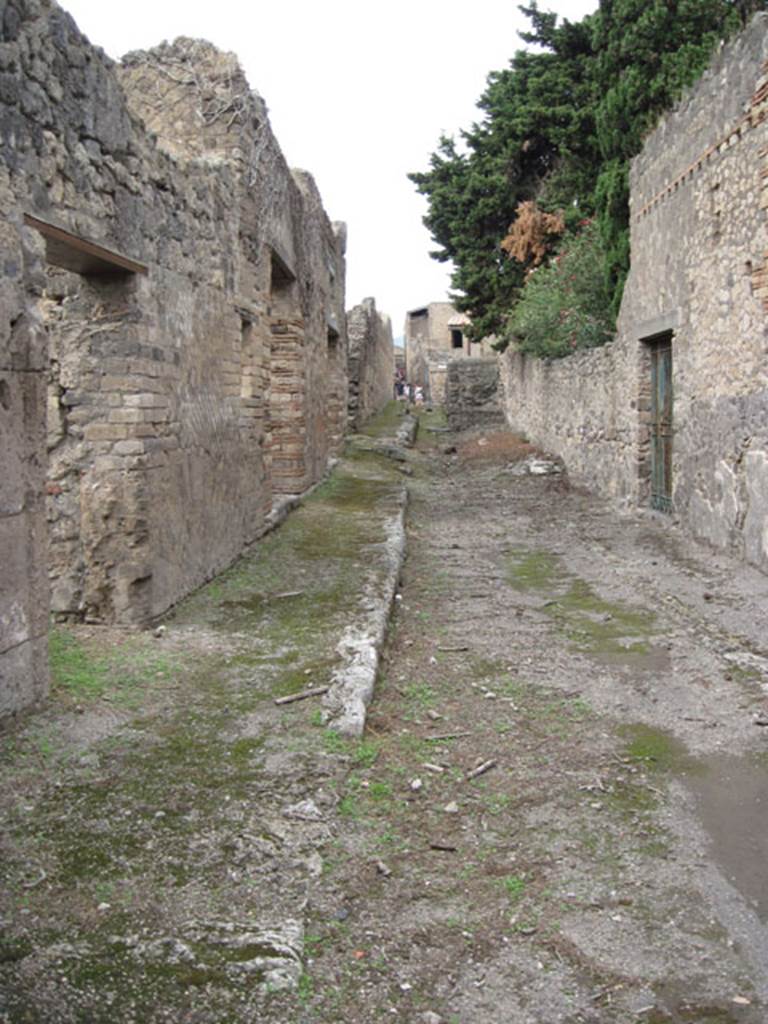 Vicolo del Citarista. September 2010. Looking north from end of insula and outside of doorway to I.3.29, on left. Photo courtesy of Drew Baker.