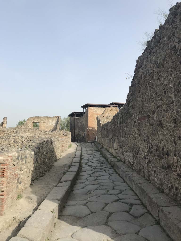 Vicolo del Gigante, between VII.16 and VII.7. April 2019. Looking north from Via Marina.
Photo courtesy of Rick Bauer.
