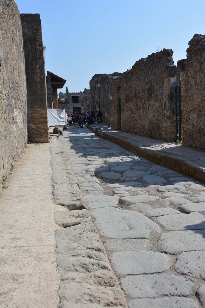 Vicolo del Menandro, April 2017. Looking east along south side, from near I.4.28, on left.
Photo courtesy Adrian Hielscher.