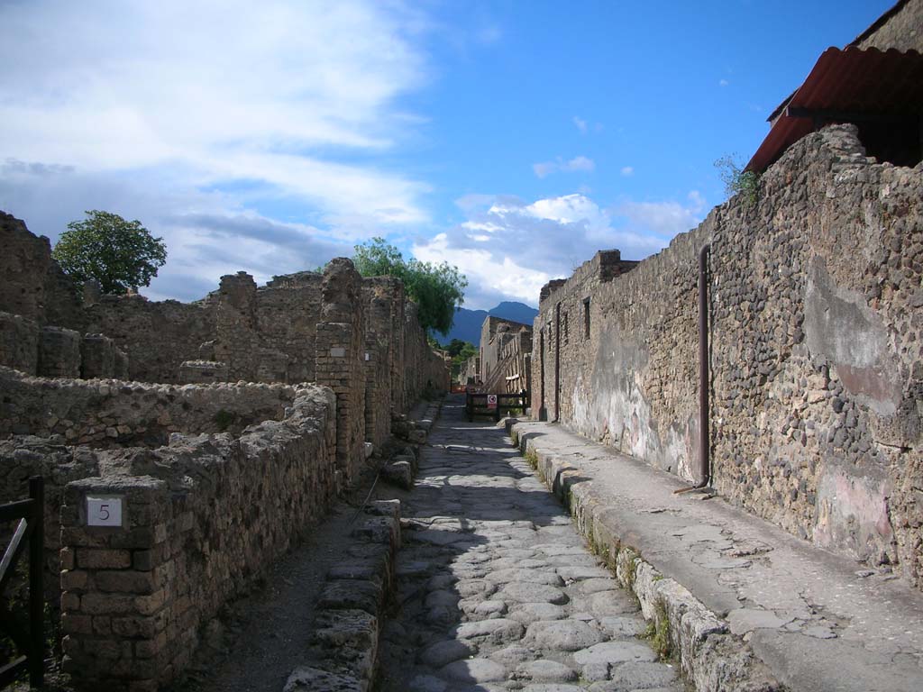 Vicolo della Fullonica, Pompeii. May 2010.
Looking north between VI.6 and VI.8, with VI.6.5 on left. Photo courtesy of Ivo van der Graaff.