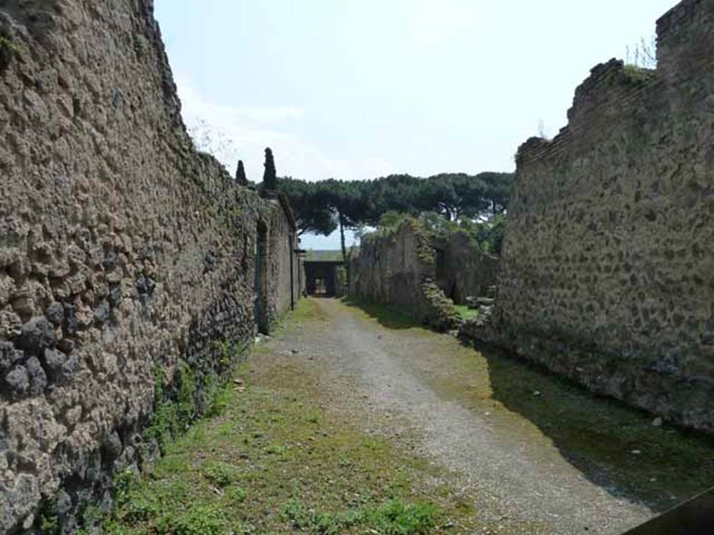 Vicolo di Giulia Felice, May 2010. Looking south between II.4 and II.3.