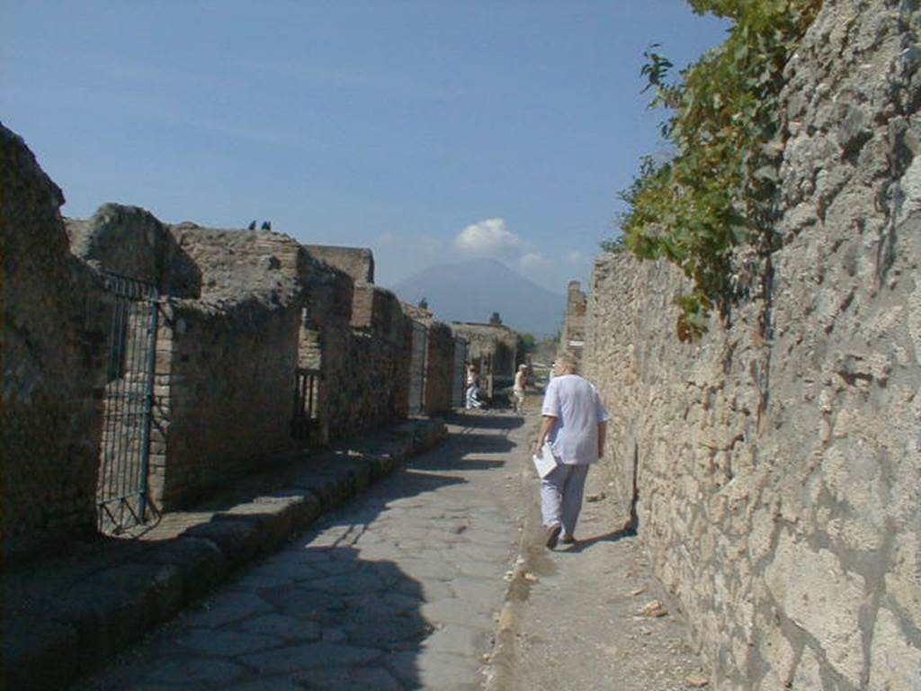 Vicolo di Modesto between VI.3 and VI.6. September 2004. Looking North from VI.3.25, on left.