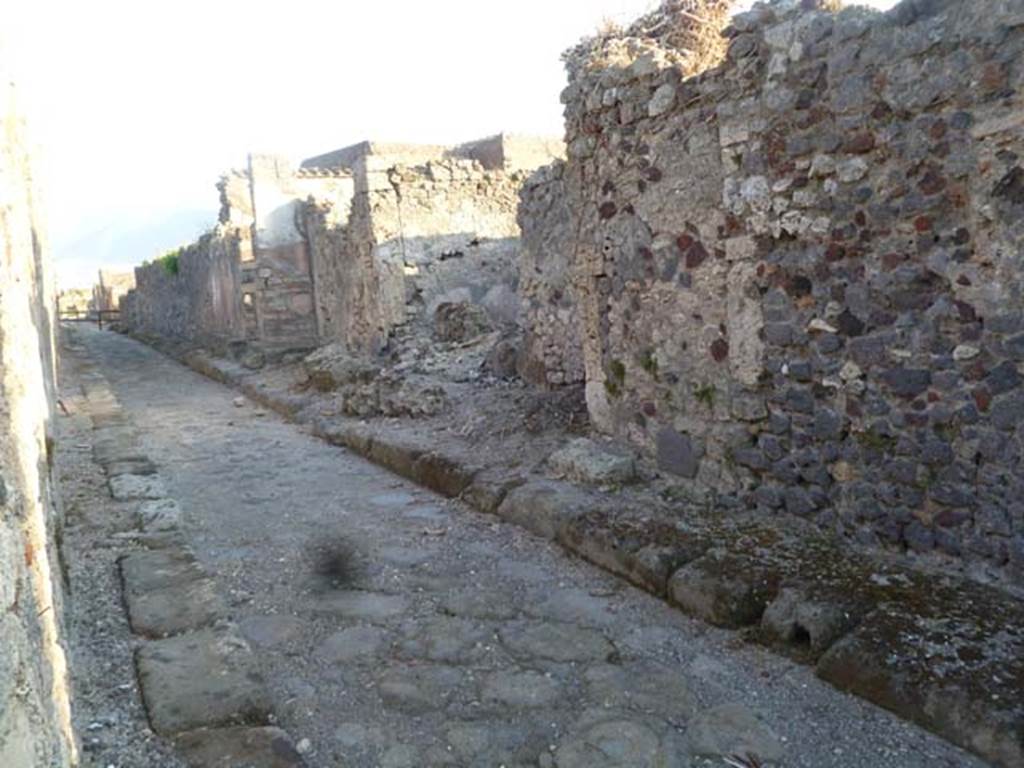 Vicolo di Modesto. May 2011. Looking south-west along west side, from near VI.2.28.