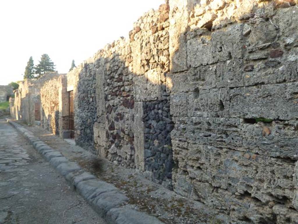 Vicolo di Modesto, May 2011. Looking north-east along east side of VI.5, near VI.5.7.