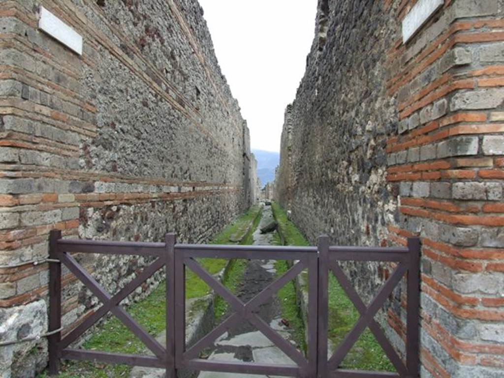 Vicolo di Tesmo between IX.5 and IX.4.   Looking south from Via di Nola. March 2009.