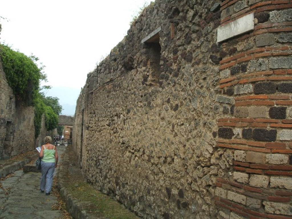 Vicolo di Tesmo between IX.7 and IX.1. Looking south from junction with Vicolo di Balbo. May 2005.