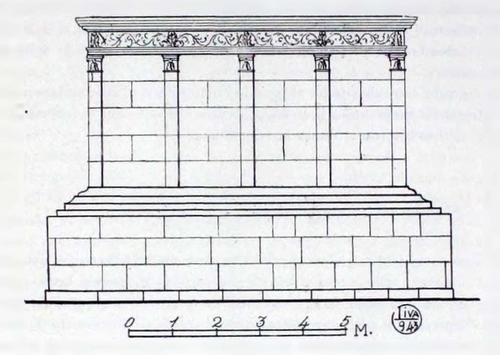 HGE04 Pompeii. 1943. Reconstruction drawing of exterior by L. Oliva.
See Notizie degli Scavi di Antichità, 1943 (p.308, fig. 25).