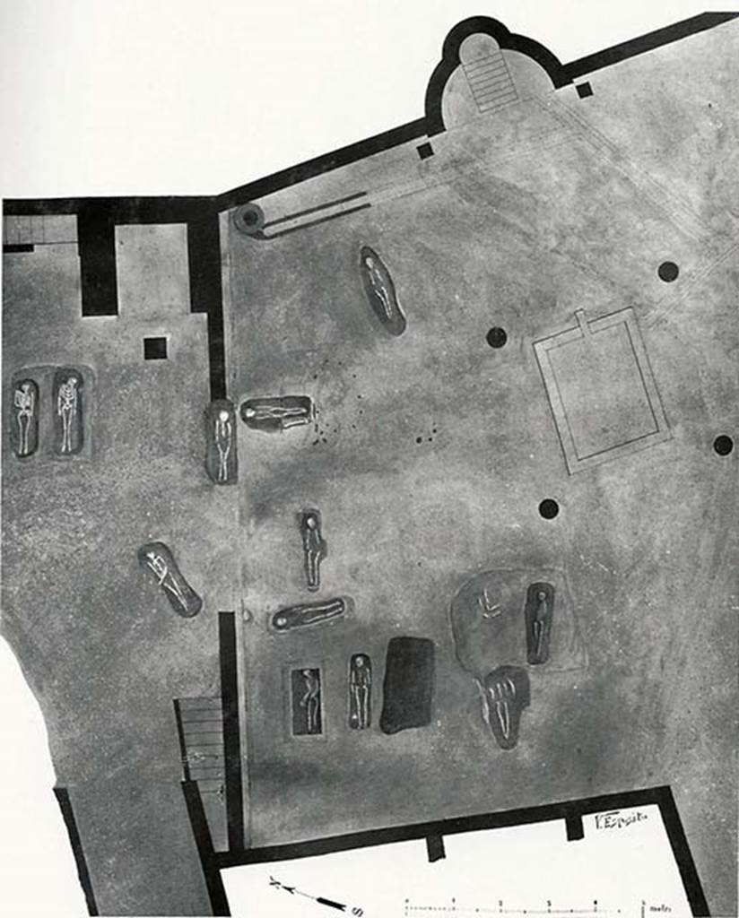HGE15A Pompeii. Plan of Samnite tombs in the Villa delle Colonne a Mosaico..
See Pompei Oltre la Vita; Nuove testimonianze dalle necropoli, Mostra, SAP, 1998, p. 26-9.