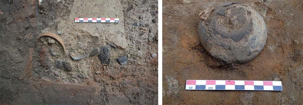 Fig. 10 - Fragments de gobelets et bols surcuits mis au jour dans les niveaux de cendres de la chambre de combustion du four FR30018.
Cliché L. Cavassa.