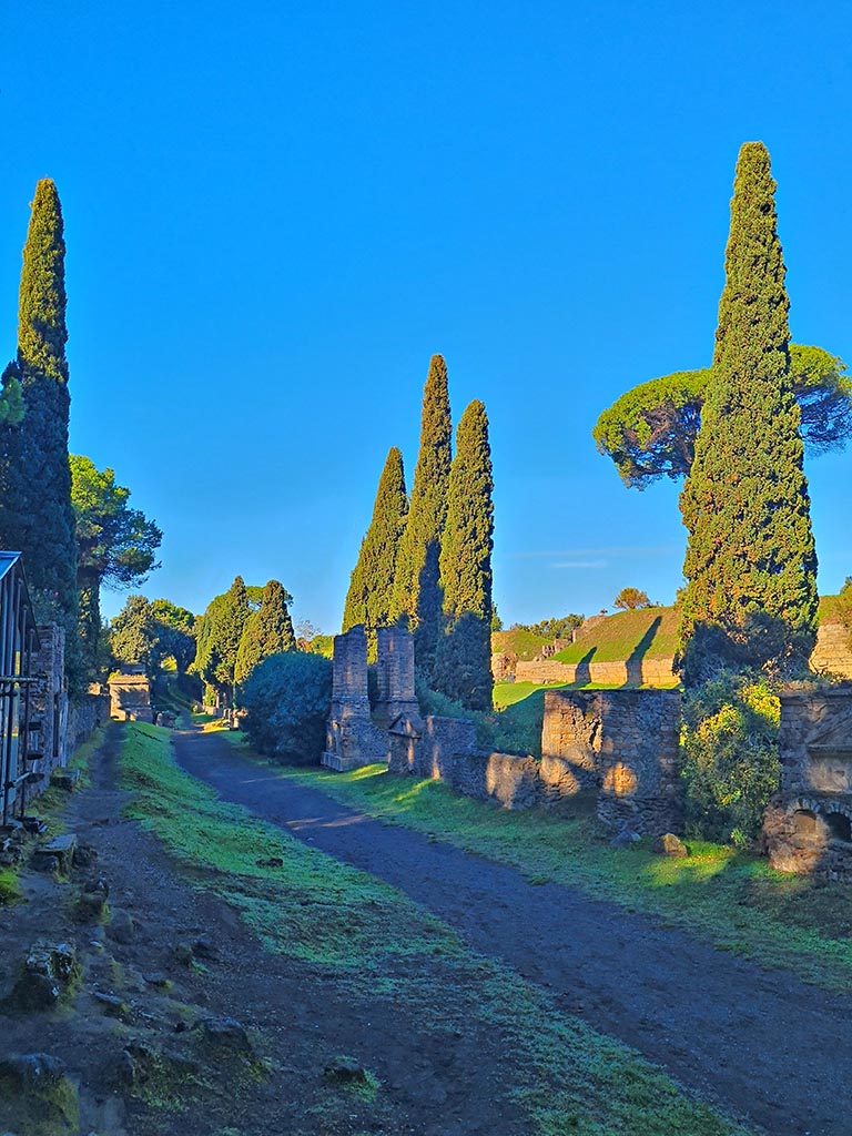 Pompeii Porta Nocera tombs. October 2024.
Looking west along north side of Via delle Tombe. Photo courtesy of Giuseppe Ciaramella.



