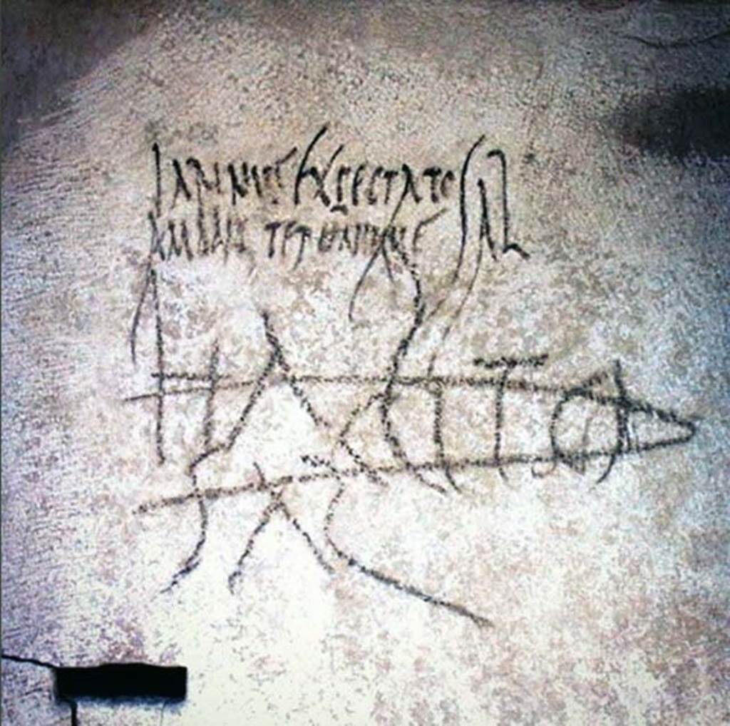 Tomb SG5 Pompeii. 2002. Graffiti on door in south wall.
Iarinus Expectato
ambaliter unique sal(utem)
Habito sal(utem)
Iarinus salutes Expectatus, a friend forever; greetings to Habitus
Over the name of Habito someone drew a phallus.
Photograph courtesy of Parco Archeologico di Pompei.
According to Emmerson, the bottom graffito reads HABITO SAL ("greetings to Habitus ') and was crossed out at some point in antiquity.
The top is less clear and seems to contain several misspellings.
It reads LARINUS EXPECTATO AMBALITER (perhaps a misspelling of amabiliter) UNIQUE (perhaps for ubique) SAL (“Larinus sends greetings to Expectatus as a friend forever”).
Salutation graffiti of this type is common on the tombs of Pompeii.
See Emmerson A., 2010. Reconstructing the Funerary Landscape at Pompeii's Porta Stabia: Rivista di Studi Pompeiani 21, pp. 80-81, fig. 7.