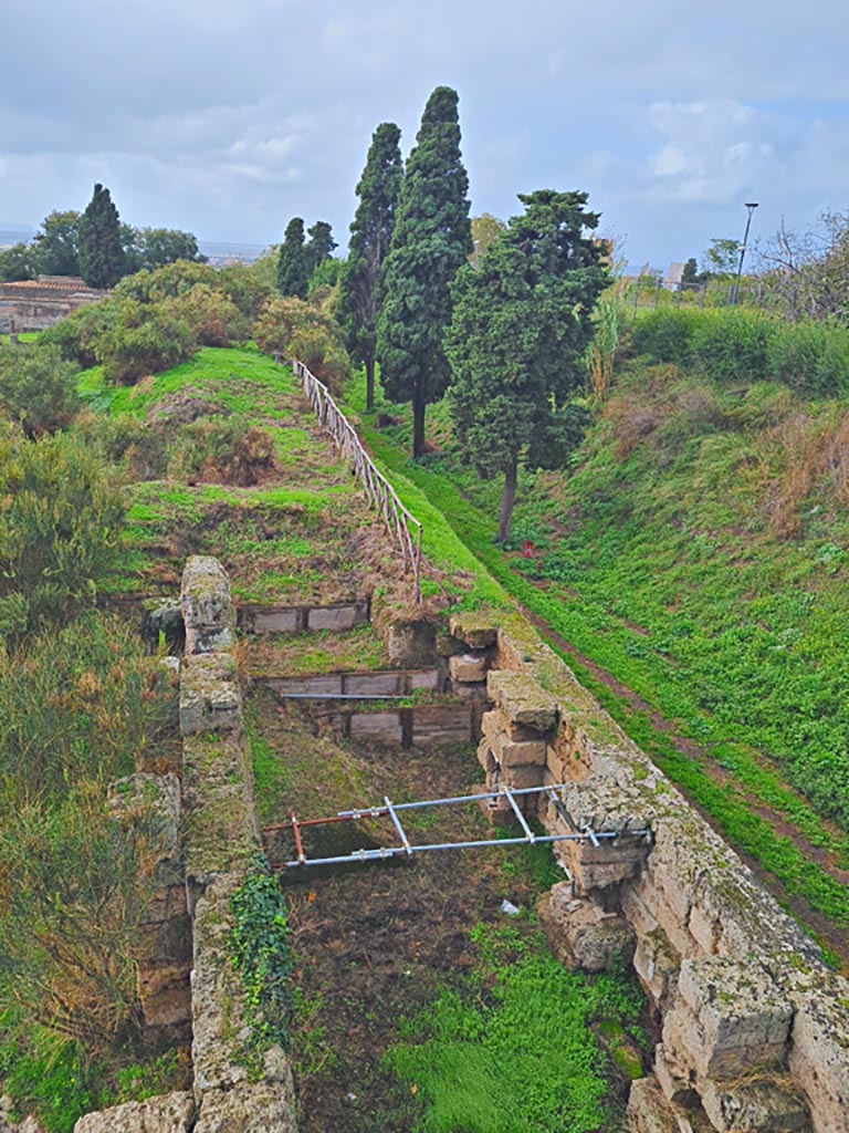Tower XI, Pompeii. November 2023. 
Looking west from upper floor of tower. Photo courtesy of Giuseppe Ciaramella.
