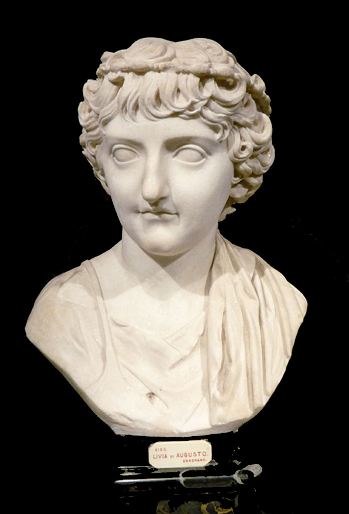 Gragnano, Capella di San Marco. Villa di Anteros ed Heracleo. Villa del Fauno. Bust of a young Livia.
Now in Naples Archaeological Museum. Inventory number 6193.
