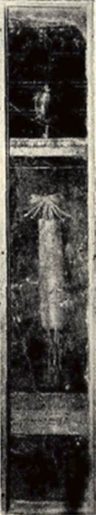 Villa of P Fannius Synistor at Boscoreale. 1903. Room M, cubiculum. According to Sambon, the decoration of this room was entirely removed. Near the entrance was this panel. Garlands of flowers hung from the wall; on the cornice were gold vases. Measurement 2.45m by 0.47m. See Sambon A, 1903. Les Fresques de Boscoreale. Paris and Naples: Canessa. 39-40, p. 22.