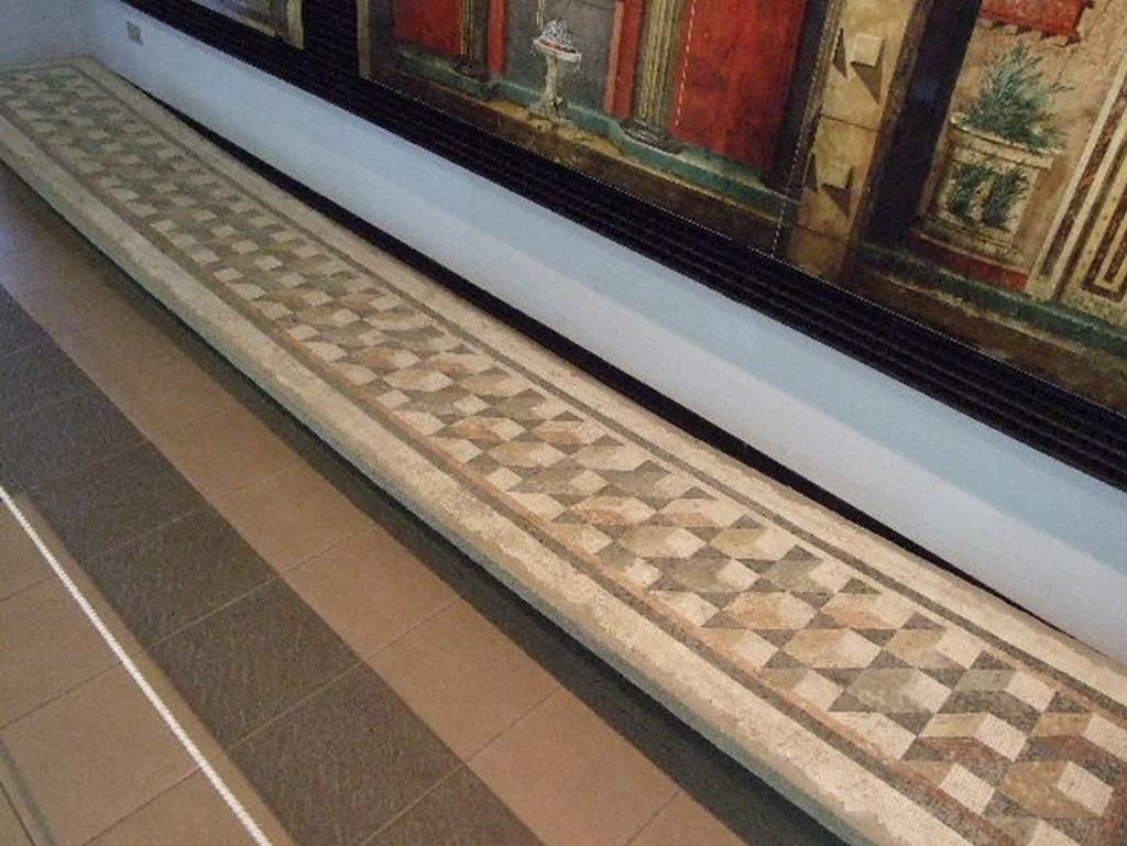 Villa of P Fannius Synistor at Boscoreale. Cubiculum M. Mosaic striped with five rows alternatively white and red and white and black. This formed a threshold between the alcove and the cubiculum. See Barnabei F., 1901. La villa pompeiana di P. Fannio Sinistore. Roma: Accademia dei Lincei. p72. Now in Boscoreale Antiquarium.