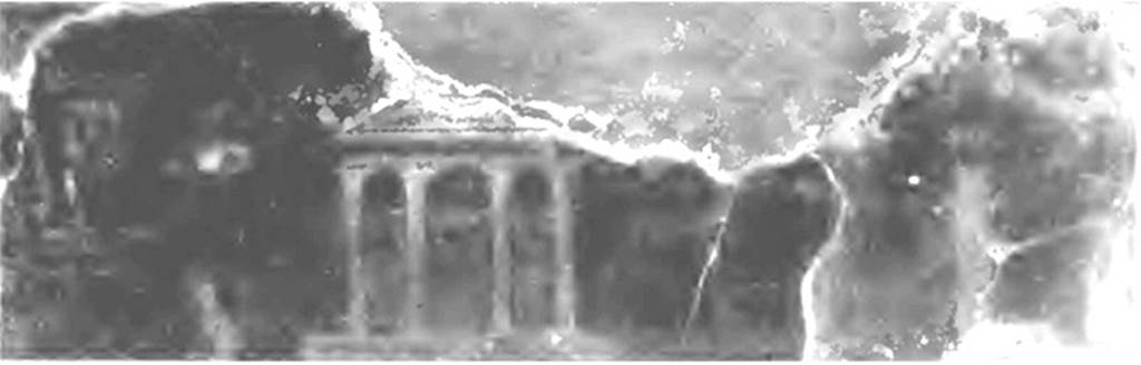 Villa of P. Fannius Synistor at Boscoreale. 1911. Room N, Triclinium ordinario, back wall. According to Rostowzev, preserved were two fragments of paintings, �now in London�. He published his photograph in 1911, comparing it with the drawings of Sambon. See Rostowzev M., 1911. Mitteilungen des Kaiserlich Deutschen Archaeologischen Instituts, Roemische Abtheilung Volume XXVI. p. 30-1, abb. 9. 