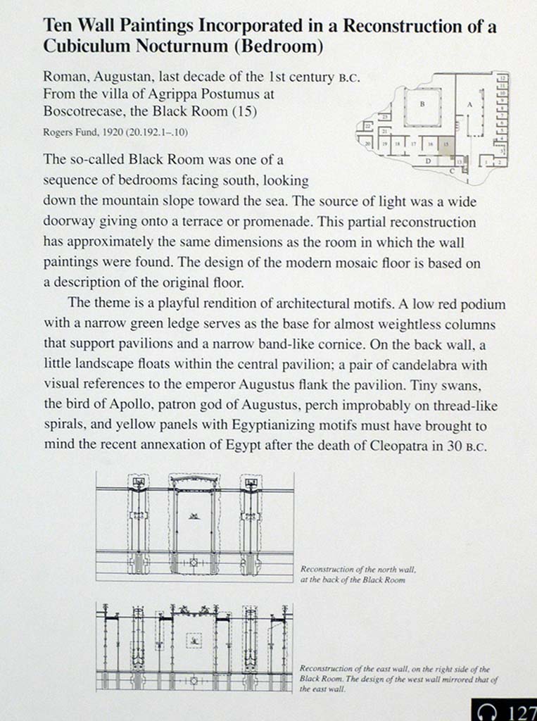 Villa of Agrippa Postumus, Boscotrecase. December 2010.
Information card, photograph taken at Metropolitan Museum New York.
Photo courtesy of Buzz Ferebee.