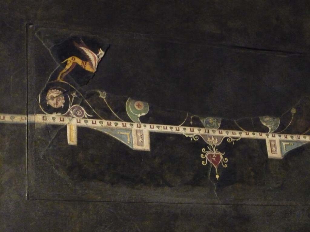 Villa of Agrippa Postumus, Boscotrecase. December 2010. Room 15, detail from central panel on west wall showing a griffin and a Medusa head.
Photograph taken at Metropolitan Museum New York. Photo courtesy of Buzz Ferebee.