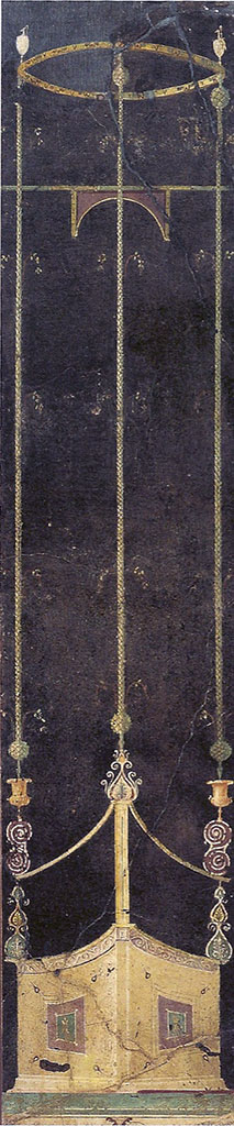 Villa of Agrippa Postumus. Boscotrecase. Room 15, black room, west wall.
Panel with slender architectural features, triangular in plan.
Now in Naples Archaeological Museum. Inventory number 138993.
Six panels of the wall survive of which 2 are in Naples Museum and 4 are in the Met Museum.
Metropolitan Museum New York. Rogers Fund, 1920. Inventory numbers 20.192.8, 20.192.10, 20.192.5 and 20.192.7.