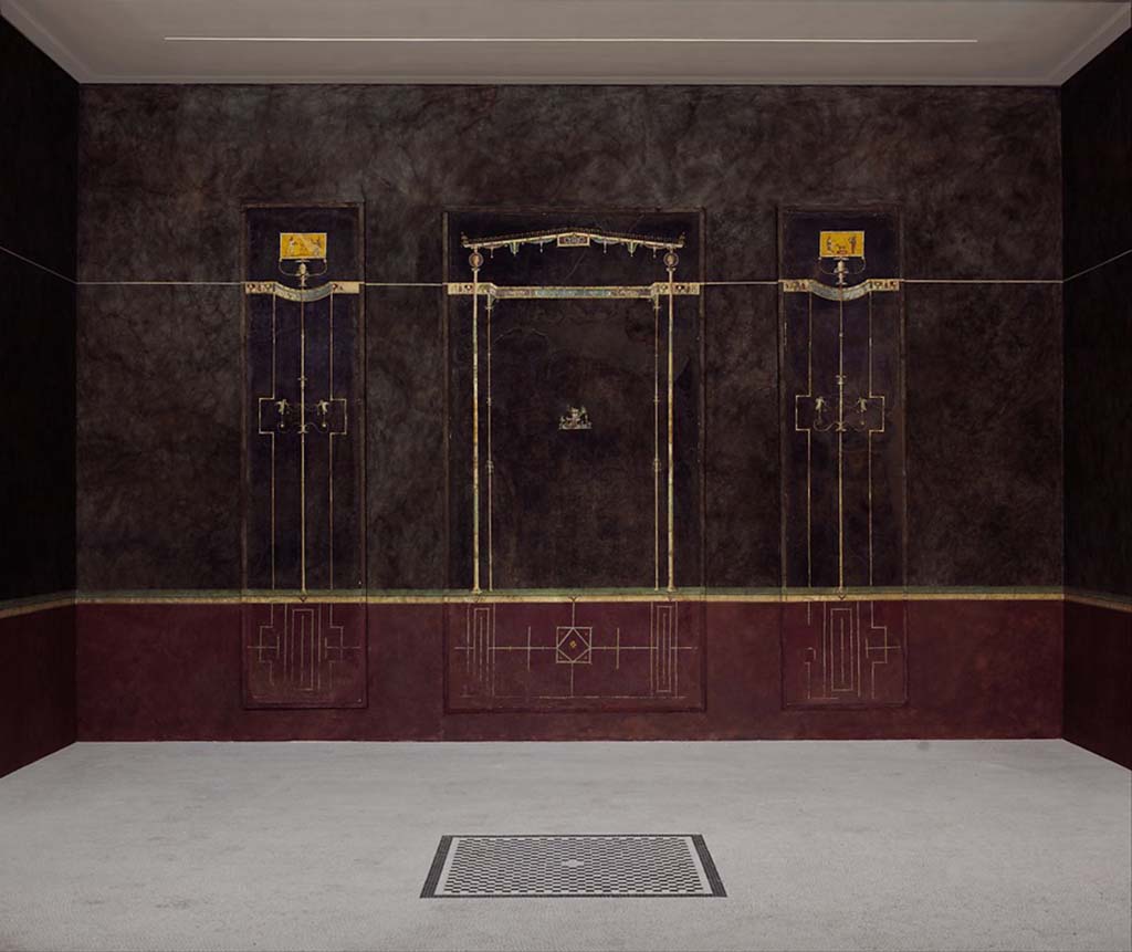 Villa of Agrippa Postumus Boscotrecase. Black room. Three panels from north wall.
© Metropolitan Museum New York. Rogers Fund, 1920. Inventory numbers 20.192.2 (left), 20.192.1 and 20.192.3 (right).