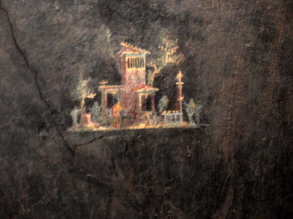 Villa of Agrippa Postumus, Boscotrecase. January 2018. Room 15, detail of small landscape in centre of north wall.
Photograph taken at Metropolitan Museum New York. Photo courtesy of Buzz Ferebee.