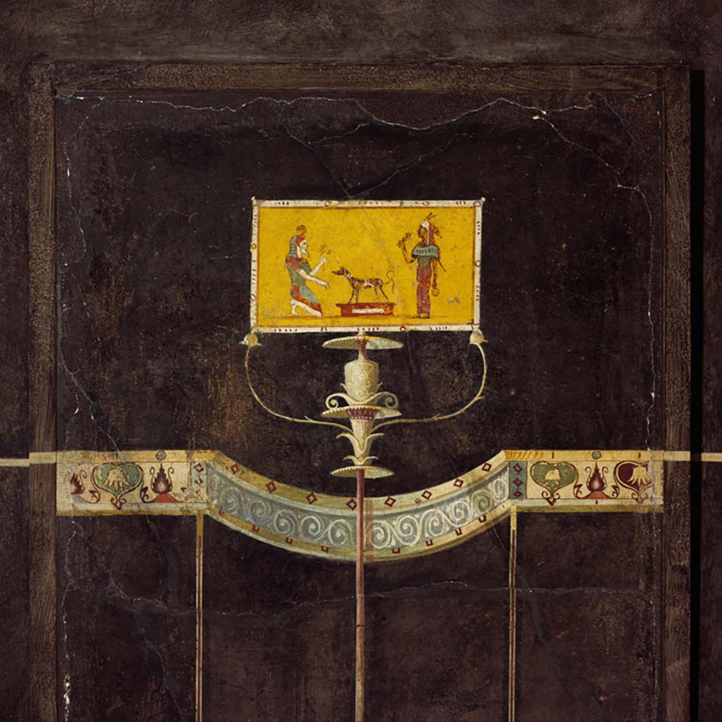 Villa of Agrippa Postumus, Boscotrecase. January 2018. Room 15, detail of Egyptian scene from north wall east end.
© Metropolitan Museum New York. Rogers Fund, 1920. Inventory number 20.192.3.