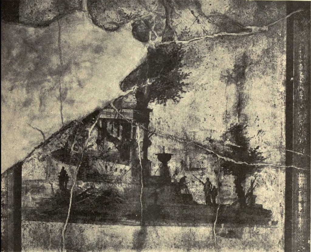 Villa Agrippa Postumus. Boscotrecase. 1922. Room 16, landscape in west wall.
See Notizie degli Scavi di Antichità, 1922, p. 475 fig. 14.