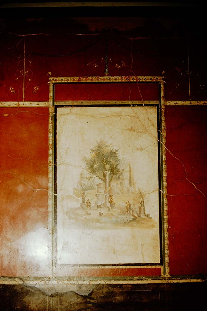 Villa of Agrippa Postumus. Boscotrecase. 1957. Room 16, wall painting from centre of north wall.
Photo by Stanley A. Jashemski.
Source: The Wilhelmina and Stanley A. Jashemski archive in the University of Maryland Library, Special Collections (See collection page) and made available under the Creative Commons Attribution-Non Commercial License v.4. See Licence and use details.
J57f0509