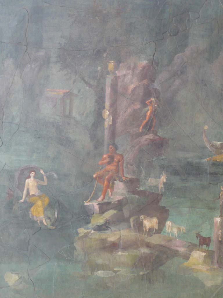 Villa of Agrippa Postumus, Boscotrecase. December 2010. Room 19, wall painting of Polythemus and Galatea.
Photograph taken at Metropolitan Museum New York. Photo courtesy of Buzz Ferebee.