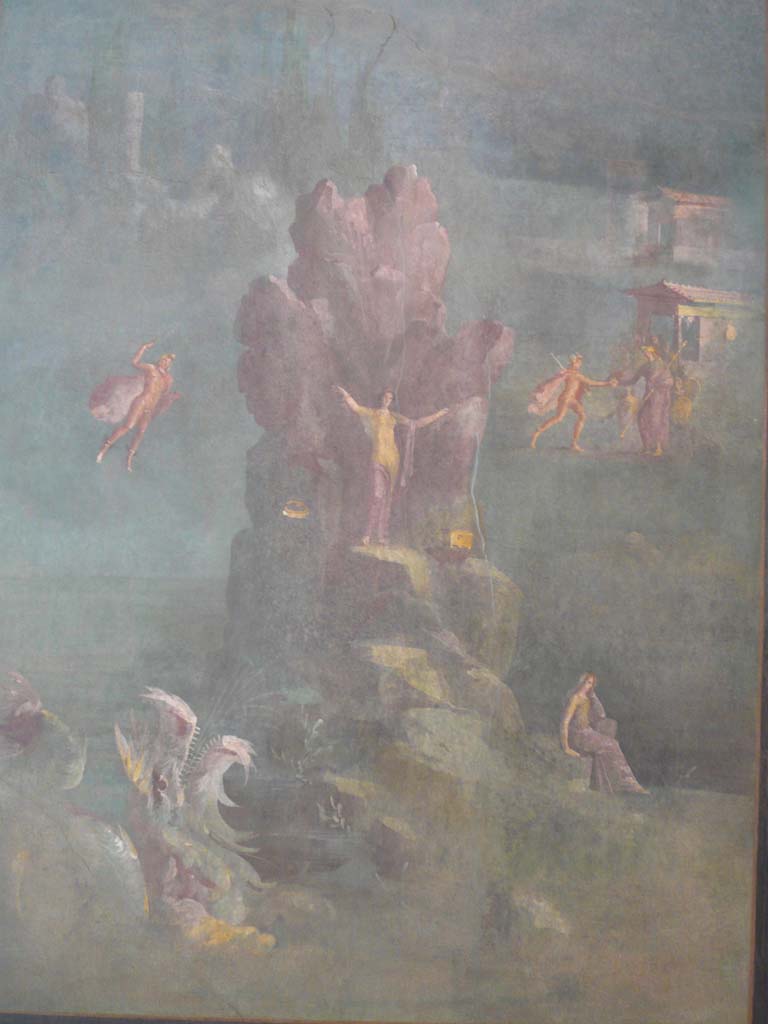 Villa of Agrippa Postumus, Boscotrecase. December 2010. Room 19, wall painting of Perseus and Andromeda.
Photograph taken at Metropolitan Museum New York. Photo courtesy of Buzz Ferebee.