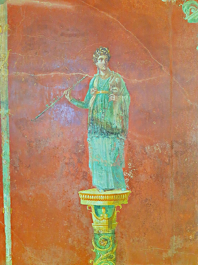 Complesso dei triclini in località Moregine a Pompei. September 2024.
Euterpe the muse of flutes and music with a double flute.  Photo courtesy of Giuseppe Ciaramella.
