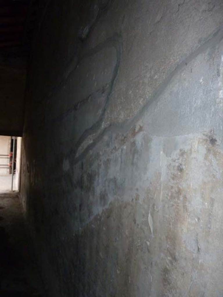 Oplontis, September 2015. Painted west wall of corridor 6 leading south to room 4.