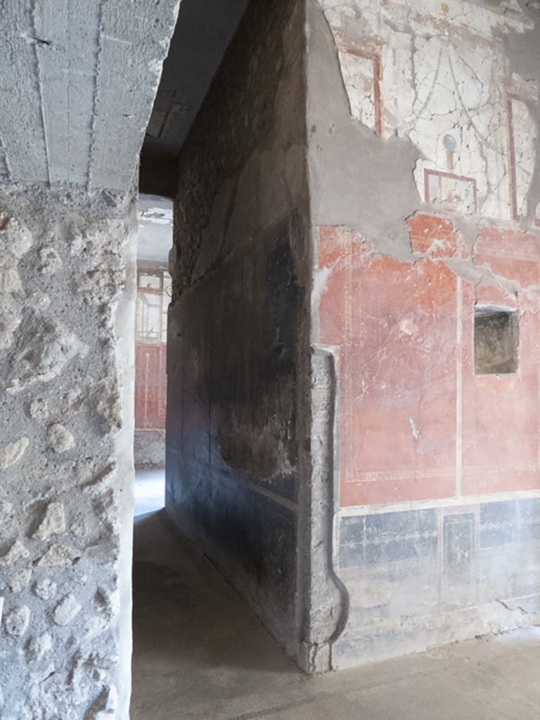 Oplontis Villa of Poppea, September 2017. Corridor 77, looking north from room 79 along east wall towards room 66 at rear. 
Foto Annette Haug, ERC Grant 681269 DÉCOR.
