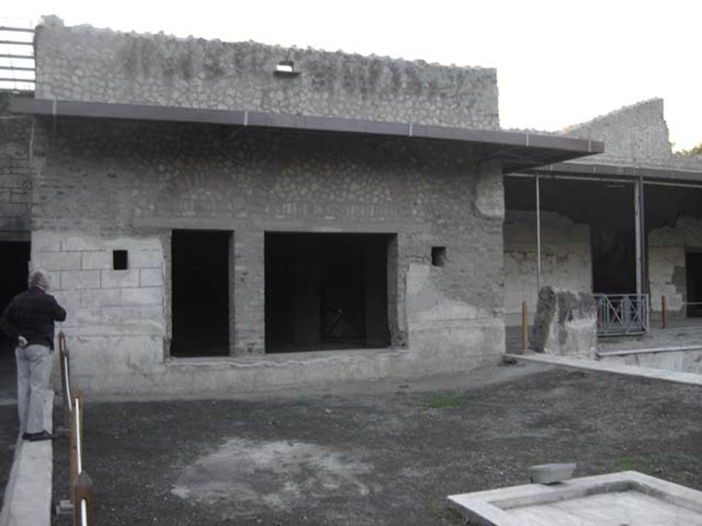 Oplontis Villa of Poppea, December 2007. Room 92, looking west on to party wall with area 78.
Photo courtesy of Drew Baker - from the King's College London, Villa of Oplontis Archive.
