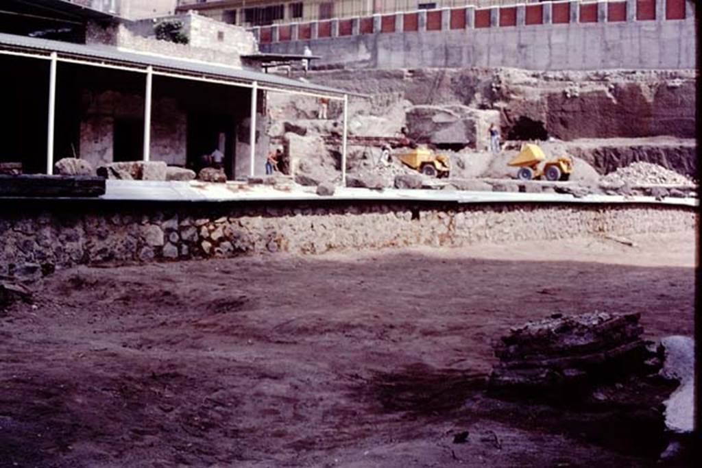 Oplontis, c.1983 or 1984. Looking north-west across swimming pool, from east side. 
Source: The Wilhelmina and Stanley A. Jashemski archive in the University of Maryland Library, Special Collections (See collection page) and made available under the Creative Commons Attribution-Non Commercial License v.4. See Licence and use details. Oplo0212

