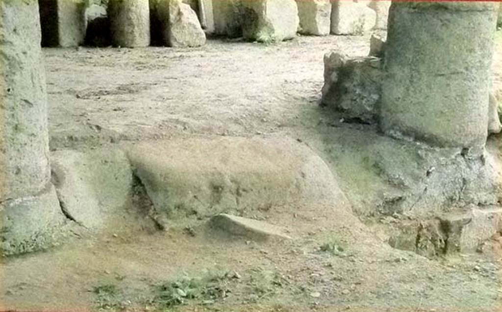 Oplontis, Villa of Lucius Crassius Tertius. May 2011. Wheel ruts resulting from cart traffic. 
Photo courtesy of Michael Binns. 
According to Ivo van der Graaff, there were wheel ruts all over the central courtyard, and some wheel ruts uncovered by the Oplontis Project in 2014 “were so distinct that their presence almost seems purposeful”. 
See 