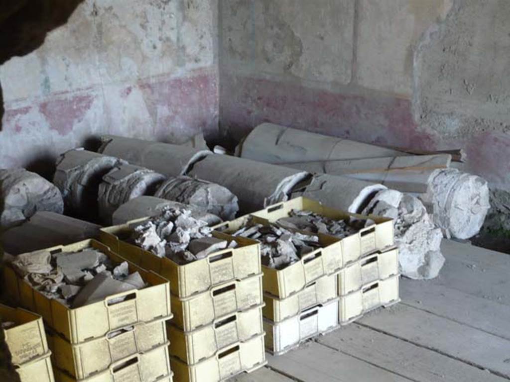 Stabiae, Villa Arianna, May 2010. Room M, looking towards zoccolo in lower south-east corner. Photo courtesy of Buzz Ferebee.