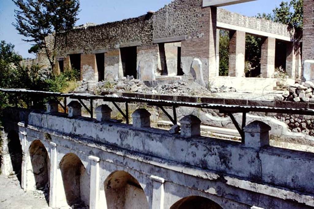 Stabiae, Villa Ariana, 1968. Looking south-east towards room A, on right, and rooms on its east side. Photo by Stanley A. Jashemski
Source: The Wilhelmina and Stanley A. Jashemski archive in the University of Maryland Library, Special Collections (See collection page) and made available under the Creative Commons Attribution-Non Commercial License v.4. See Licence and use details. Jmis0093
