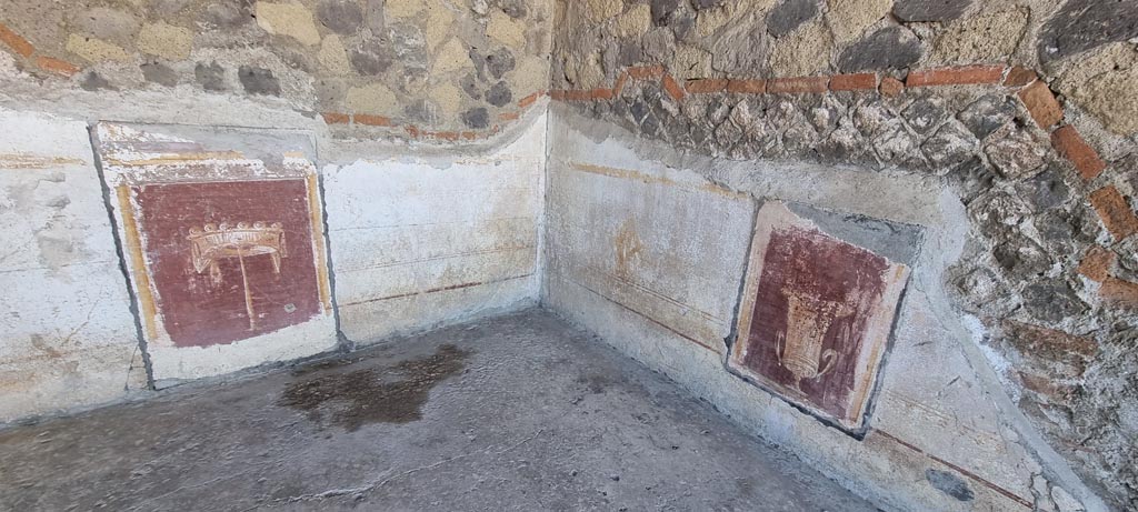Stabiae, Villa Arianna, December 2023. Room 1, detail of zoccolo of lower south-west corner. Photo courtesy of Miriam Colomer.

