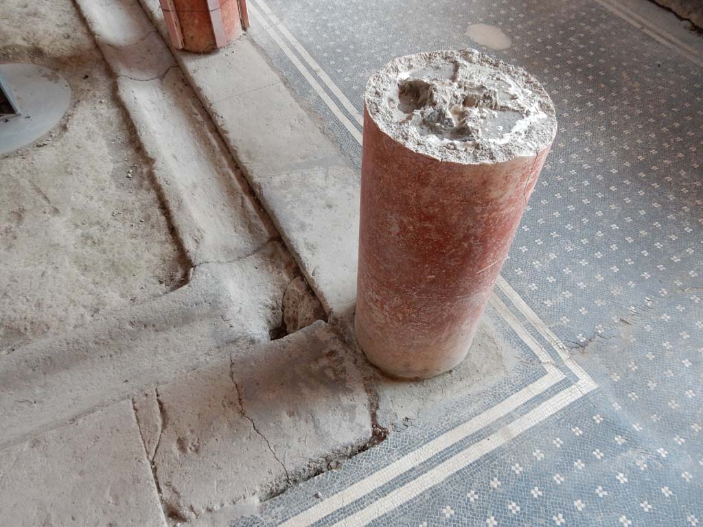 Stabiae, Villa Arianna, June 2019.  W30, remains of column in north-west corner of small peristyle W29. 
Photo courtesy of Buzz Ferebee.
