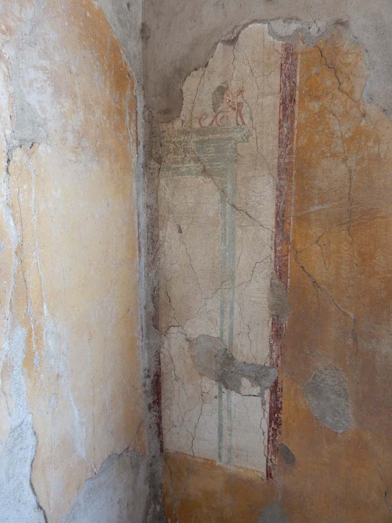 Stabiae, Villa Arianna, June 2019. Room 40, detail from north-west corner.
Photo courtesy of Buzz Ferebee.
