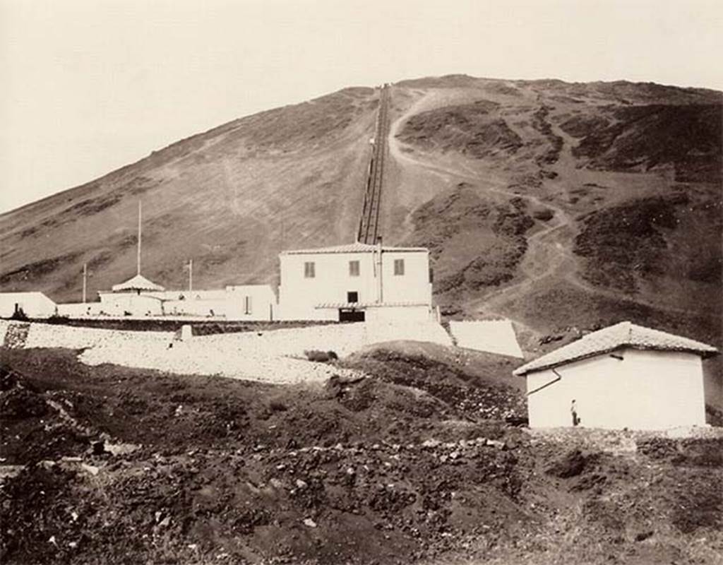 Vesuvius Funicular railway, c. 1890. Stazione Inferiore (Lower station) Photo by Giorgio Sommer (unnumbered).