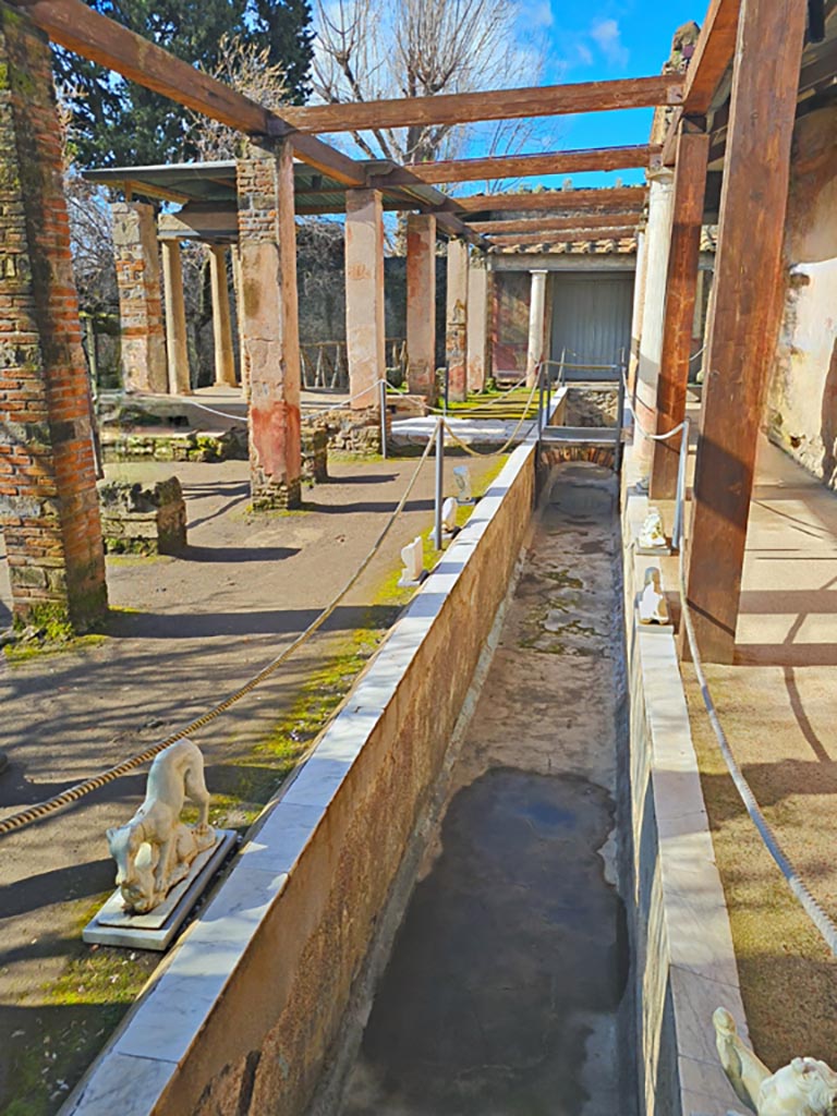 II.2.2 Pompeii. March 2024.
Room “i”, looking west along upper euripus from east end. Photo courtesy of Giuseppe Ciaramella.