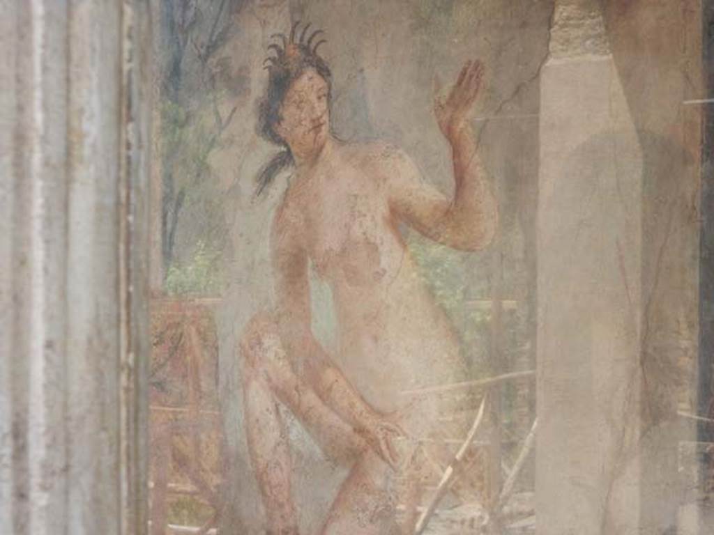 II.2.2 Pompeii. May 2016. Room "i", west end of upper euripus. Detail of Diana bathing. Photo courtesy of Buzz Ferebee.