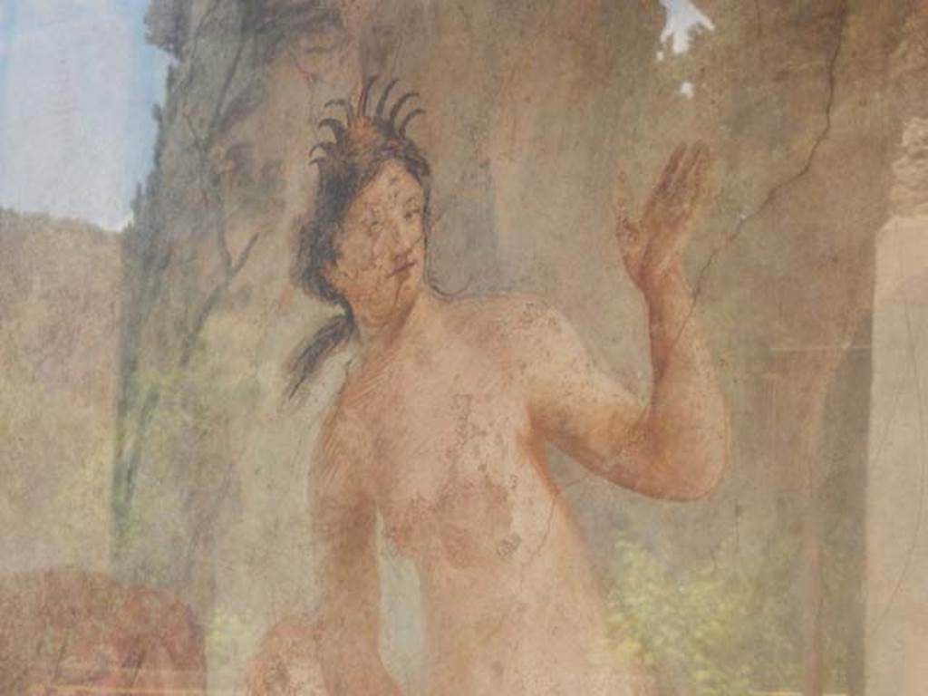 II.2.2 Pompeii. May 2016. Room "i", west end of upper euripus. Detail of Diana. Photo courtesy of Buzz Ferebee.