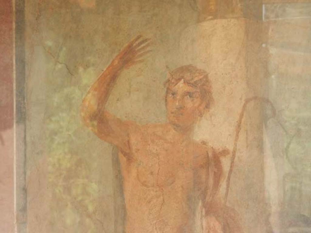 II.2.2 Pompeii. May 2016. Room "i", west end of upper euripus. Detail from painting of Actaeon. Photo courtesy of Buzz Ferebee.